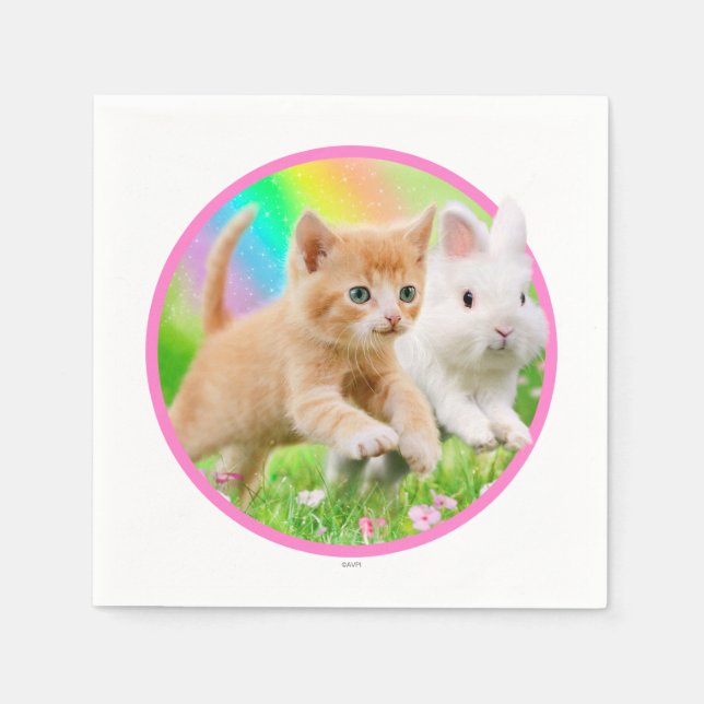 Kitten & Bunny with Rainbow Napkin (Front)