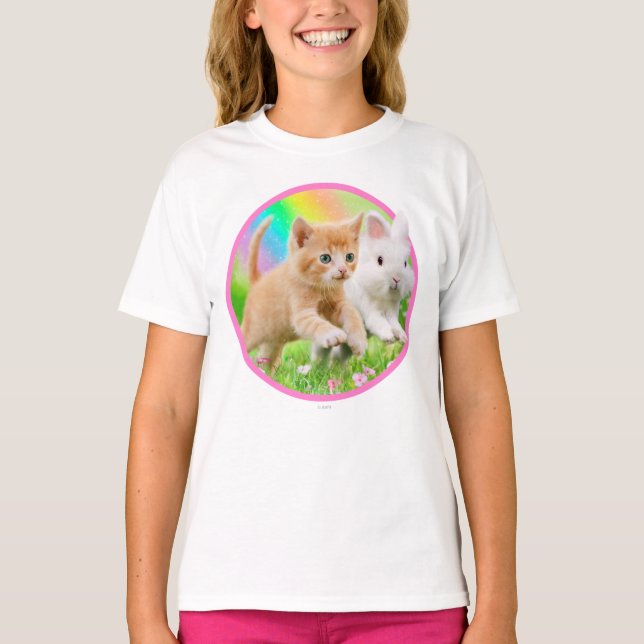 Kitten & Bunny with Rainbow T-Shirt (Front)