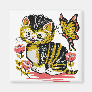 Kitten Butterfly 2 Inch Square Refrigerator Magnet