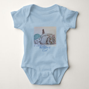 Kitten Cat Cute First Birthday pastel Drawing Art Baby Bodysuit