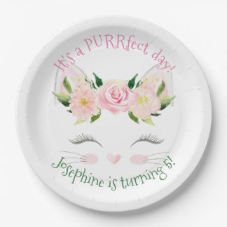 Kitten Cat Flowers Birthday Paper Plate