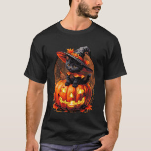 Kitten Cat Halloween Witch Costume Jack O Lantern  T-Shirt