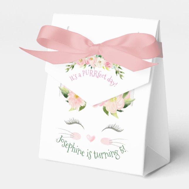 Kitten Cat Kitty Birthday Floral Favor Box (Front Side)