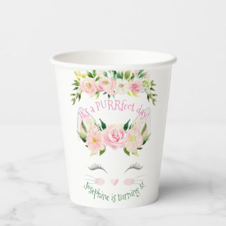 Kitten Cat Kitty Birthday Floral Paper Cups