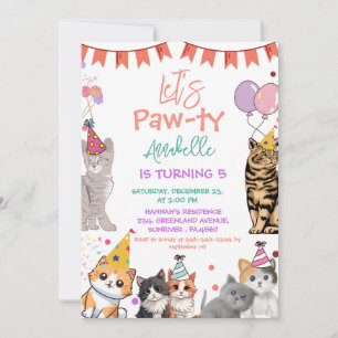 Kitten Cat Let's Pawty Birthday Invitation