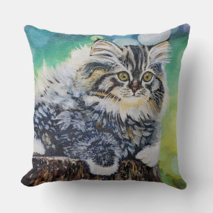 Kitten Cat Painting Throw Pillow