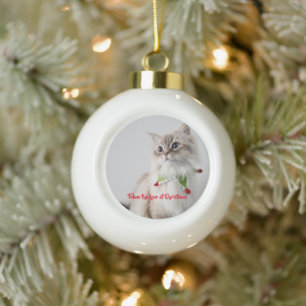 Kitten Cat Photo Typography Cute Chic Ceramic Ball Christmas Ornament