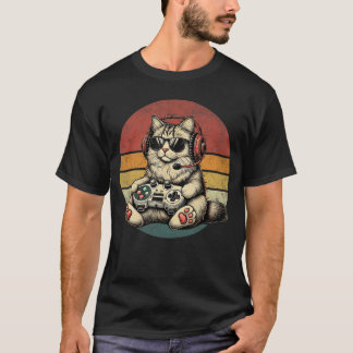 Kitten Cat Playing Video Games Vintage Funny Cat G T-Shirt