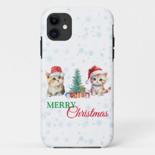 Kitten Cat Santa Red Green Merry Christmas Party  iPhone 11 Case