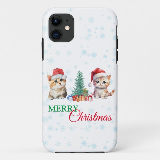 Kitten Cat Santa Red Green Merry Christmas Party  Case-Mate iPhone Case (Back)