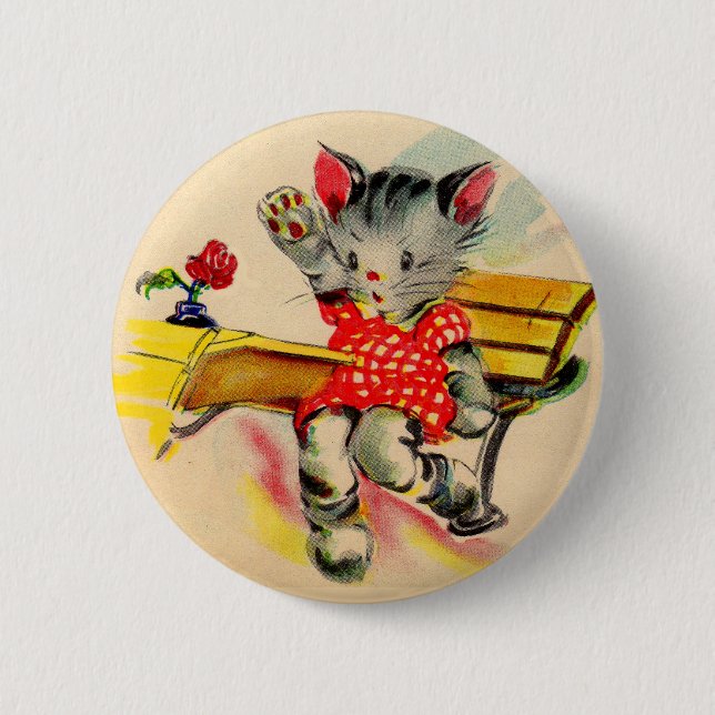 kitten cat student 2 inch round button (Front)