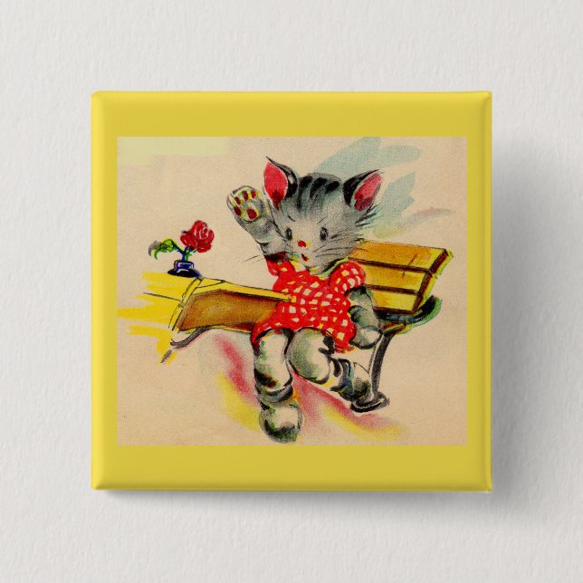 kitten cat student 2 inch square button (Front)