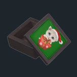 Kitten Christmas Santa with Gift Gift Box<br><div class="desc">Cute Kitten Santa with big blue Eyes holding a Big Red Christmas Gift</div>