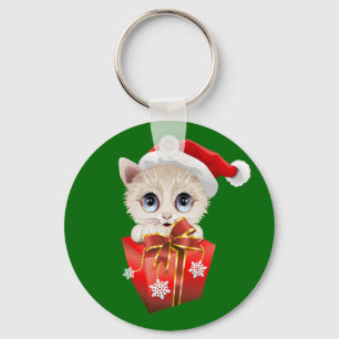 Kitten Christmas Santa with Gift Keychain