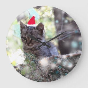 Kitten Christmas time Round (Large) Wall Clock