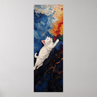 Kitten Climbing Colorful Dreamscape Poster