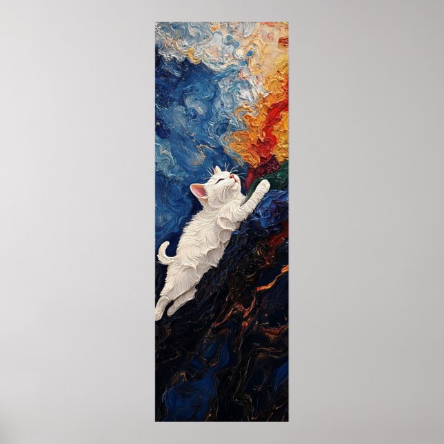 Kitten Climbing Colorful Dreamscape Poster (Front)
