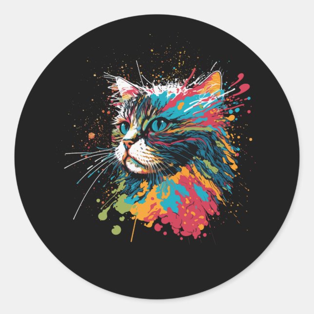 Kitten Colourful Art for Cat Lovers Cat Dad And Mo Classic Round Sticker (Front)