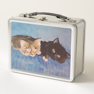 Kitten comfort Maureen Girard Stripes Blue Metal Lunch Box