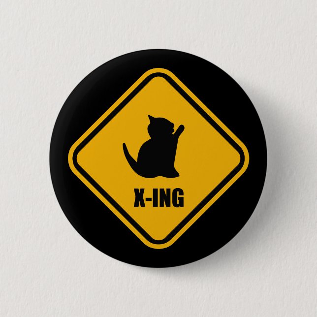 Kitten Crossing Cat Lover Street Sign 2 Inch Round Button (Front)