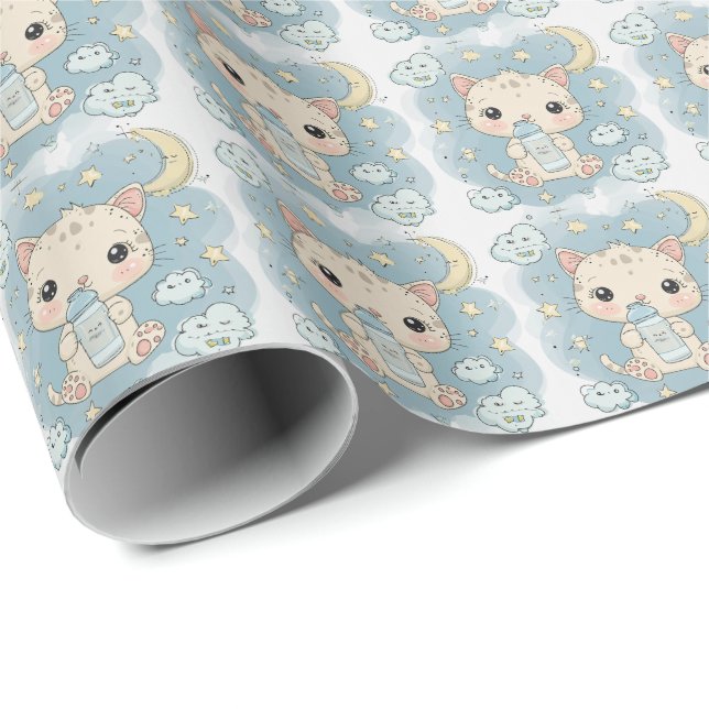 Kitten Cute Baby Pastel Watercolor Pattern  Wrapping Paper (Roll Corner)