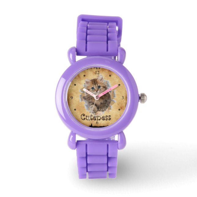 Kitten Cuteness Breaks Through Paper Bag Clock! ~ Watch (Front)