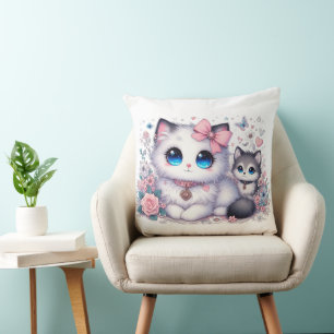 Kitten Cuteness Overload: Sparkling-Eyed Cat & dog Throw Pillow