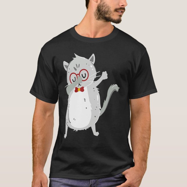 Kitten Dab I Grey Cat with Glasses I Dabbing Cats T-Shirt (Front)