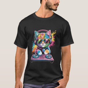 Kitten DJ on Turntables EDM Synthesizer Rave Music T-Shirt