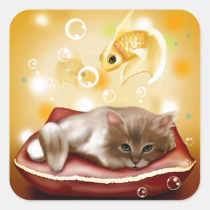 Kitten Dreaming Square Sticker