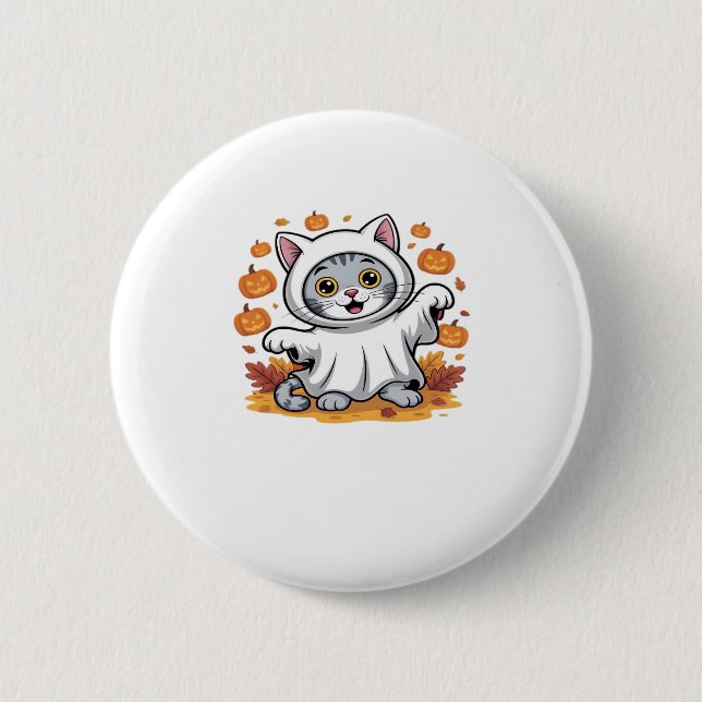 Kitten dressed as a ghost for Halloween Classic T- 2 Inch Round Button (Front)