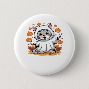 Kitten dressed as a ghost for Halloween Classic T- 2 Inch Round Button