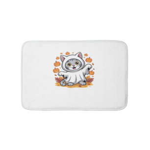 Kitten dressed as a ghost for Halloween Classic T- Bath Mat