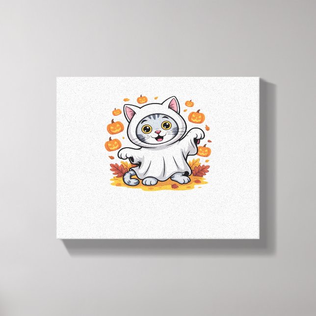 Kitten dressed as a ghost for Halloween Classic T- Canvas Print (Front)