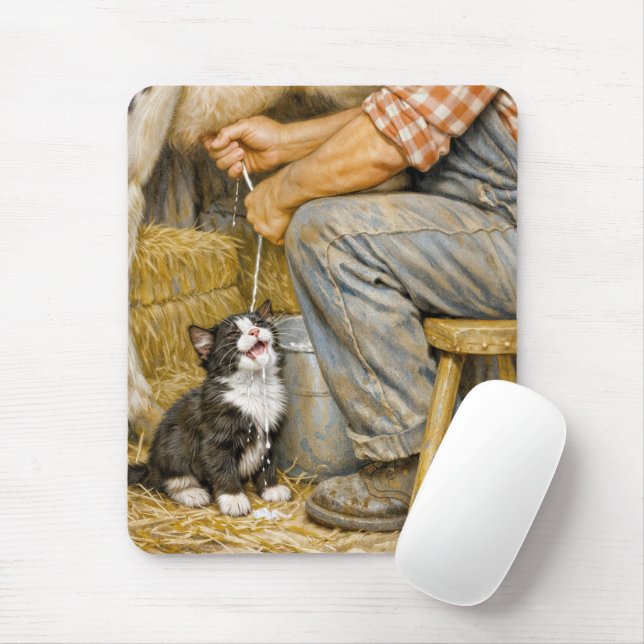 Kitten Drinking Cow Milk Mouse Pad (With Mouse)