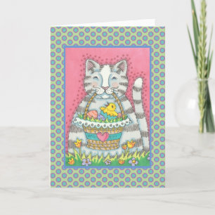 KITTEN & EASTER BASKET, CAT GREETING CARD Verse