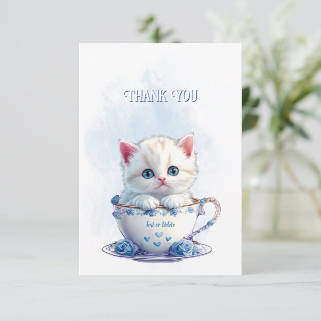 Kitten en Carte de remerciements Coupe Blue Flower (Debout devant)