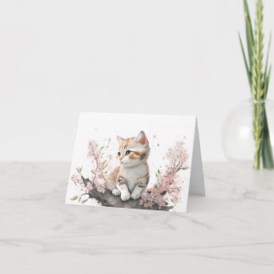 Kitten En Fleurs Roses Aquarelle