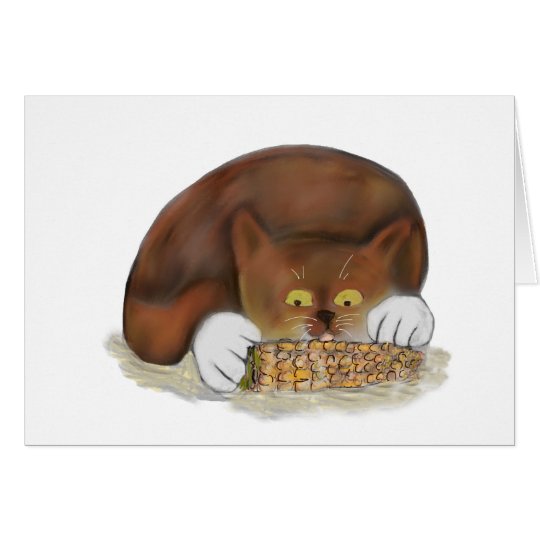 Kitten Enjoys Eating Corn on the Cob Card