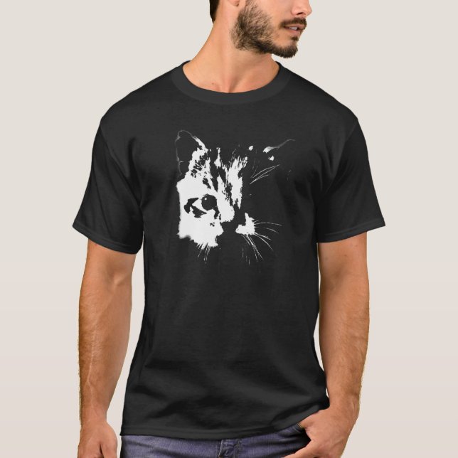 Kitten Face Silhouette Minimalist Cat T-Shirt (Front)