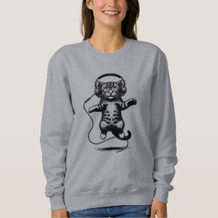 Kitten Floating Wearing Headphones, Audiophile Cat Sweatshirt