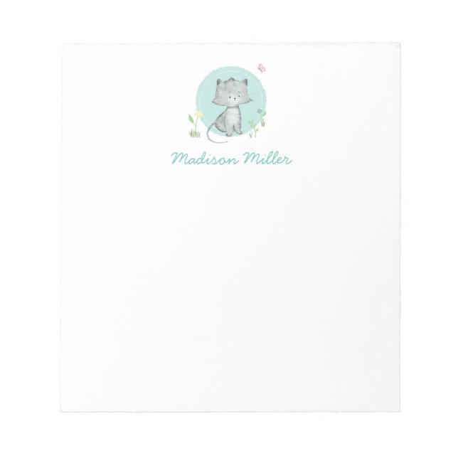 Kitten Floral Personalized Notepad (Front)