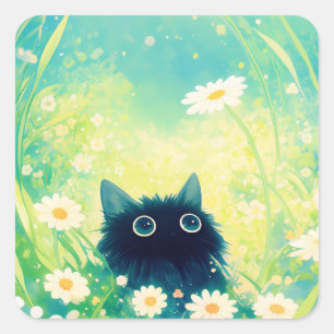 Kitten Flower Retreat Square Sticker