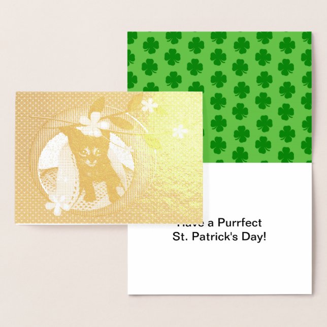 Kitten, Flowers, Shamrocks and Polka Dot, ZKOA Foil Card (Display)