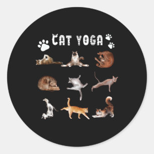 Kitten Funny Cat Lover Yoga Poses Men Women Classic Round Sticker