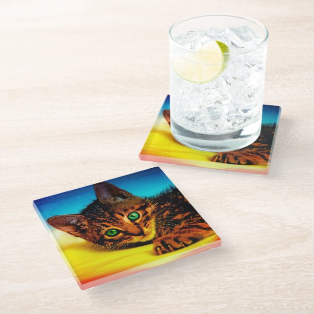 Kitten Glass Coaster (Angled)