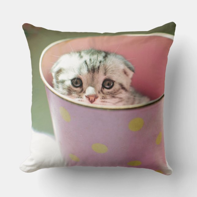 Kitten Hiding Throw Pillow (Front)