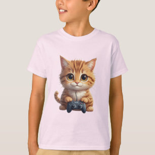 Kitten Holding Game Controller Gamer Cat T-Shirt