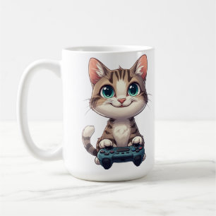 Kitten Holding Game Controller Smiling Gamer Cat Coffee Mug