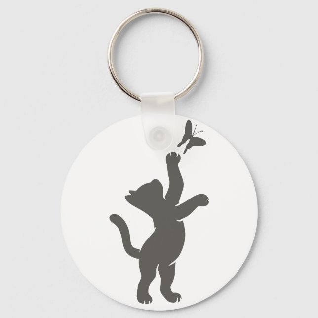 kitten hunting a butterfly - Choose back colour Keychain (Front)